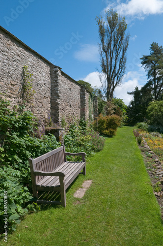 Garden bench in walled garden