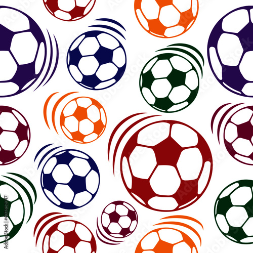 Pattern with simple multi-colored soccer balls on a white background
