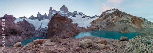 Majestic Mount Fitz Roy taken with De Los Tres Lagoon and Sucia Lagoon, Patagonia (AG)