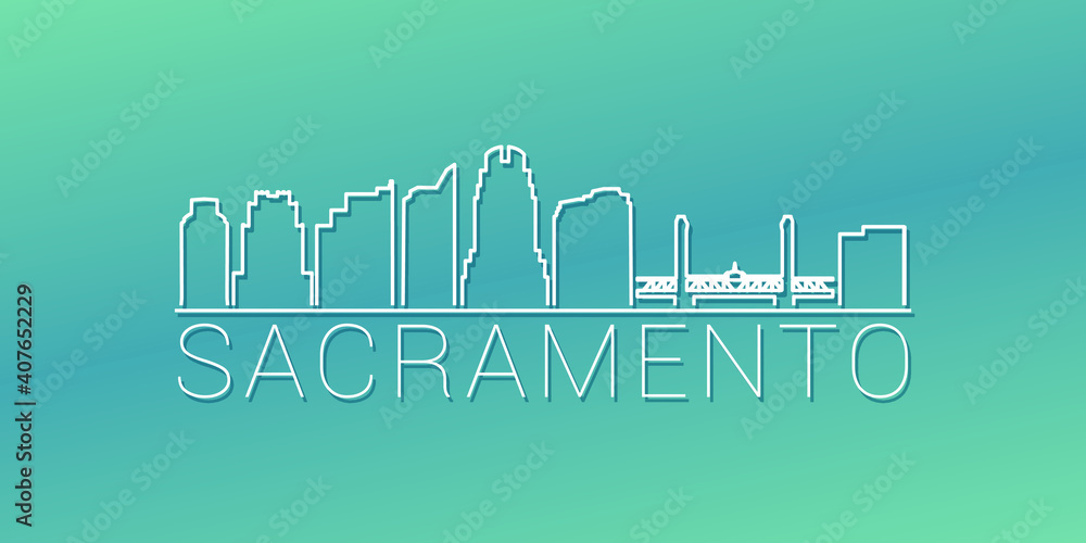 Sacramento, CA, USA Skyline Linear Design. Flat City Illustration Minimal Clip Art. Background Gradient Travel Vector Icon.