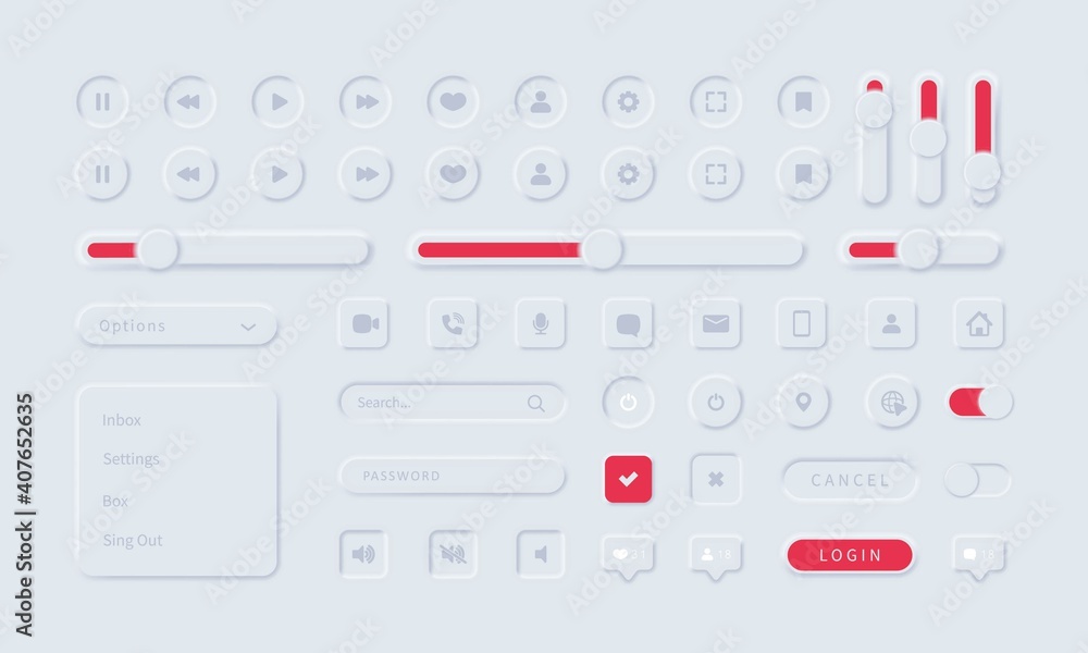 User interface elements for mobile app. Neumorphism icons set. Unique ...