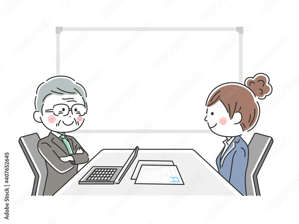 企業の就職面接をうける女性のイラスト 企業の就職面接をうける女性のイラスト