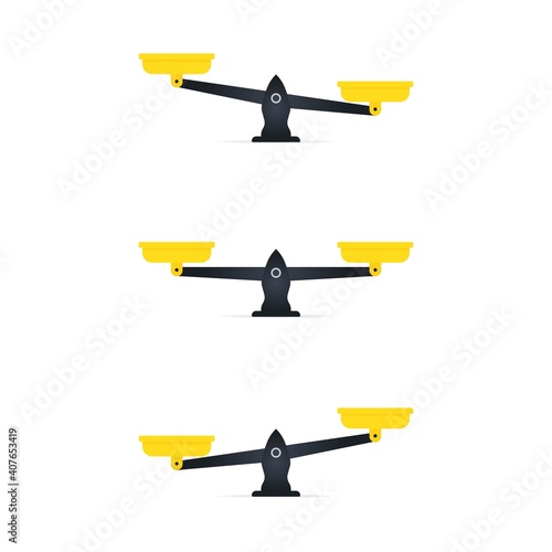 Set of scales. Scales icon. owls of scales in balance, an imbalance of scales. Libra isolated on white background. Vector illustration