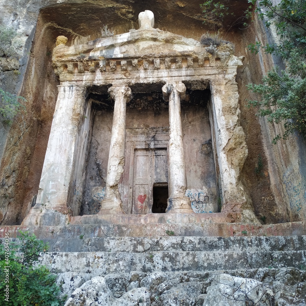 Amyntas Rock Tombs in Telmessos Ancient City at location Fethiye, Mugla