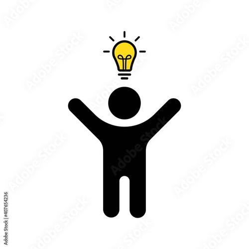 Man with light bulb idea above his head. Idea icon , innovation, creativity concept vector illustration