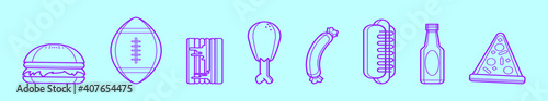 set of tailgate feast cartoon icon design template with various models. vector illustration isolated on blue background