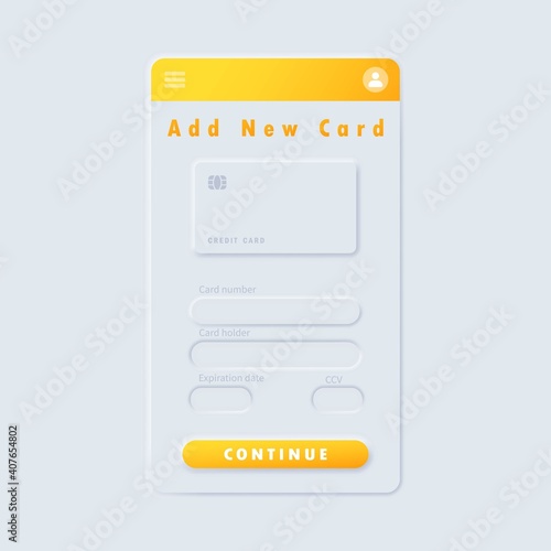 Add new card, vector mobile ui. Neumorphic UI UX white user interface. Neumorphism.