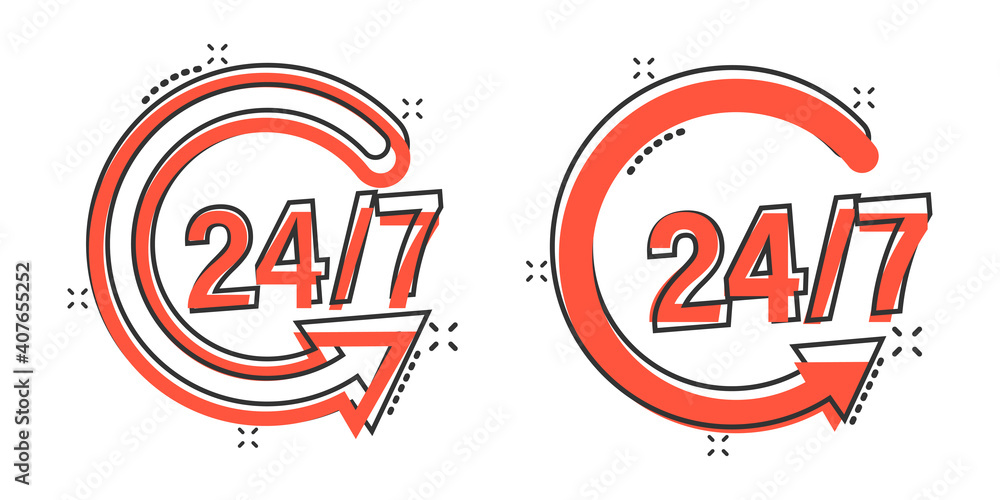 Obraz premium Clock icon in comic style. Watch cartoon vector illustration on white isolated background. Timer splash effect business concept.