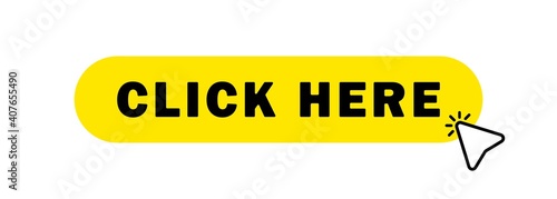 Click here button with hand cursor. Click here icon with hand pointer clicking. Vector EPS 10. Isolated on white background