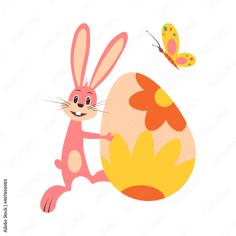 Fototapeta premium Cute Easter bunny. Vector illustration on white isolated background.