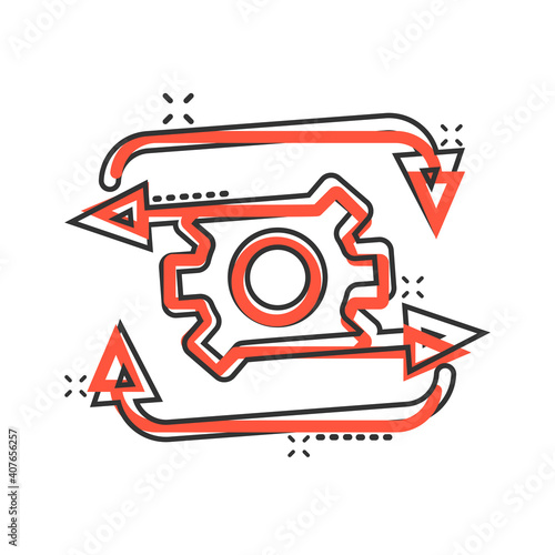 Workflow icon in comic style. Gear effective cartoon vector illustration on white isolated background. Process organization splash effect business concept.