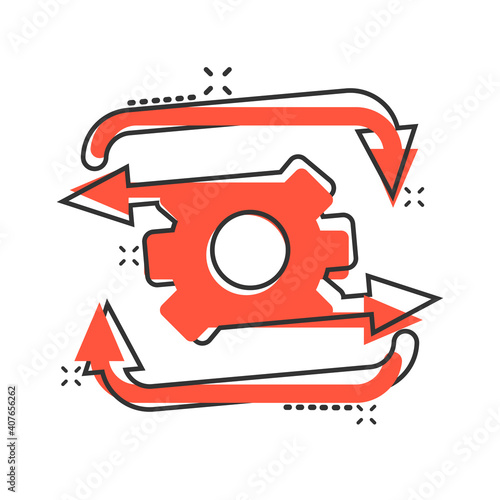 Workflow icon in comic style. Gear effective cartoon vector illustration on white isolated background. Process organization splash effect business concept.