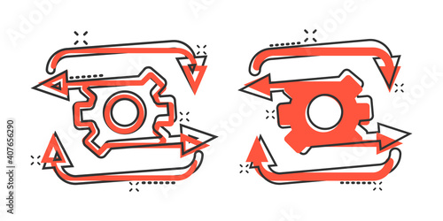 Workflow icon in comic style. Gear effective cartoon vector illustration on white isolated background. Process organization splash effect business concept.