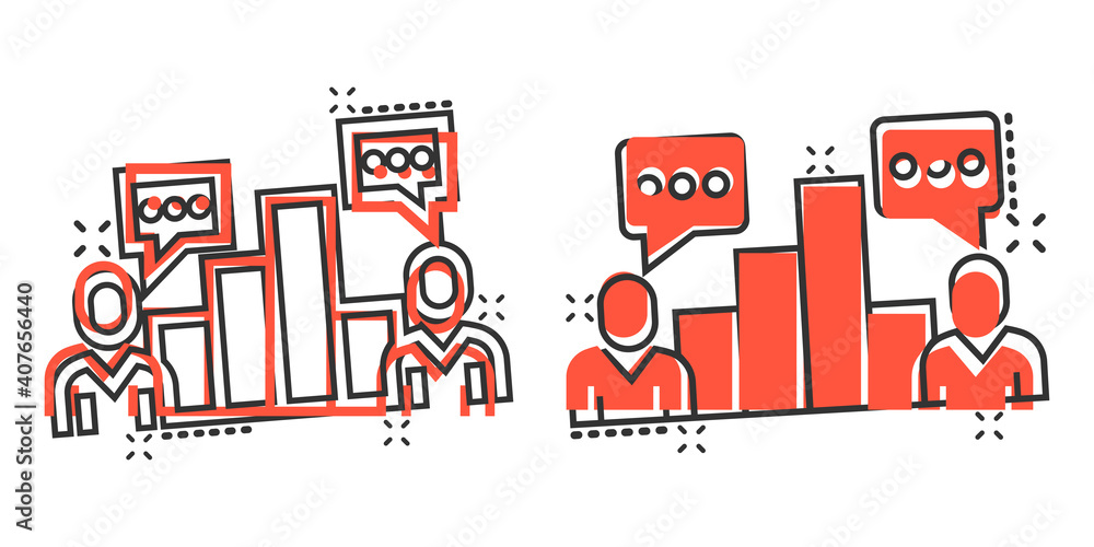 People with growth icon in comic style. Work strategy cartoon vector illustration on white isolated background. Office training splash effect business concept.
