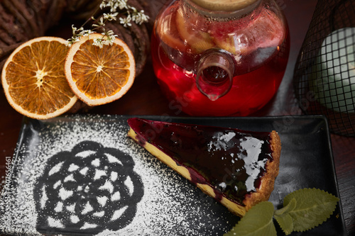 pot of tea wit cake and coffee