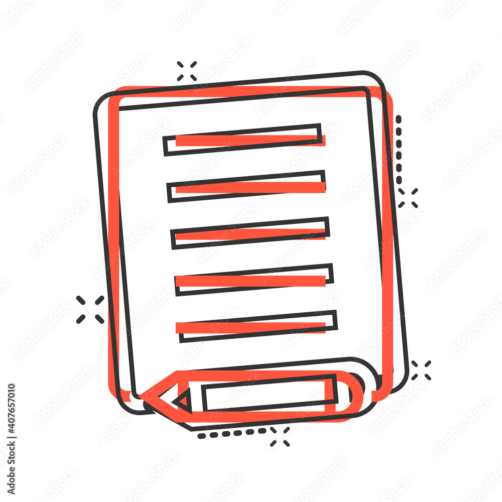 Blogging icon in comic style. Document with pen cartoon vector illustration on white isolated background. Content splash effect business concept. Blogging icon in comic style. Document with pen cartoon vector illustration on white isolated background. Content splash effect business concept.