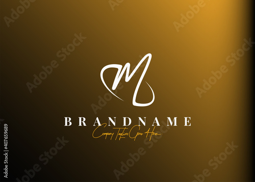 Initial letter m logo design inspiration. Vector illustration of letter m with circular swashes. Modern vintage icon design template with line art style.