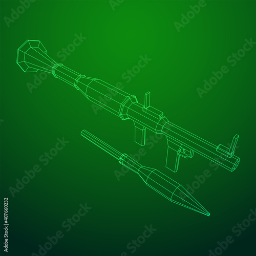 Anti-tank rocket propelled grenade launcher - RPG 7. Wireframe low poly mesh vector illustration.