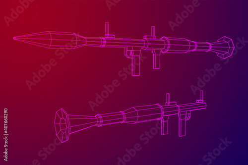 Anti-tank rocket propelled grenade launcher - RPG 7. Wireframe low poly mesh vector illustration.