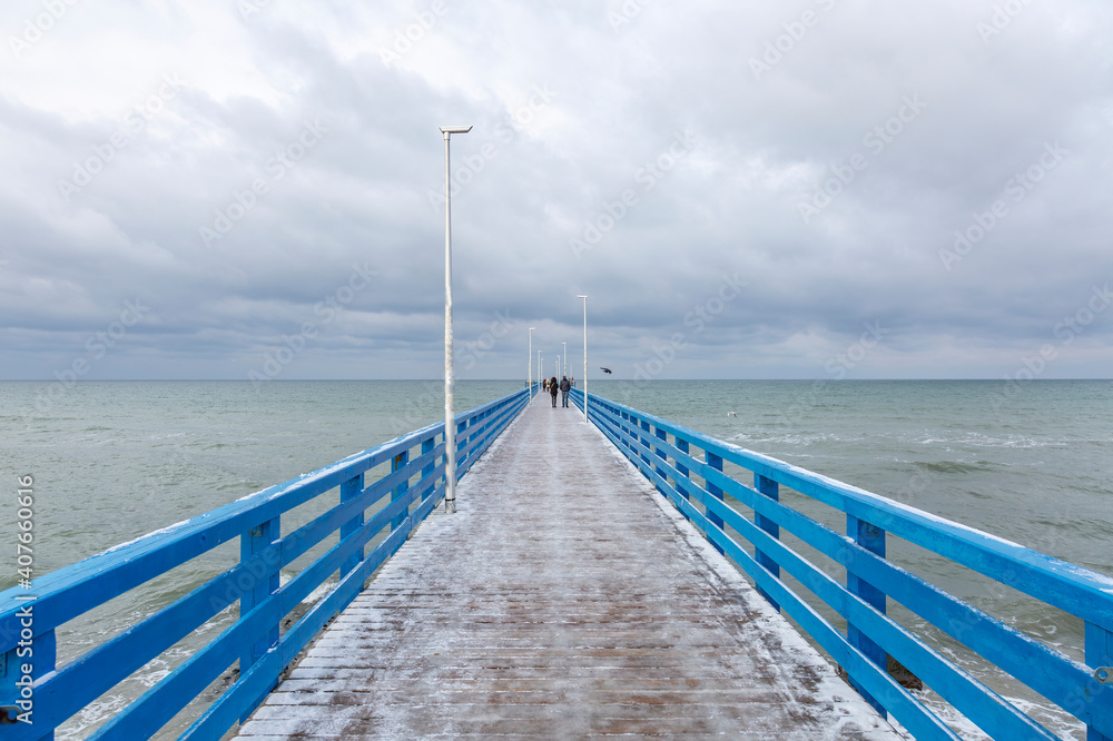 Winter seascape with Baltic Sea waters, horizon and cloudy sky in Kaliningrad region, Russia