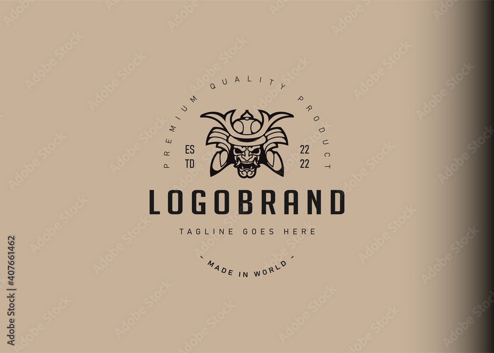 Samurai logo design inspiration. Vector illustration of a samurai with demon face. Modern vintage icon design template with line art style. Samurai logo design inspiration. Vector illustration of a samurai with demon face. Modern vintage icon design template with line art style.