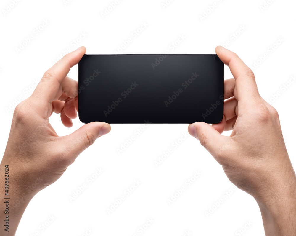 Hand holding smartphone with blank screen Hand holding smartphone with blank screen