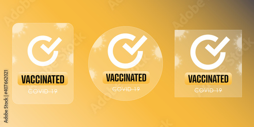 Vaccinated Stamps. Covid-19 vaccine. Flat vector logo.