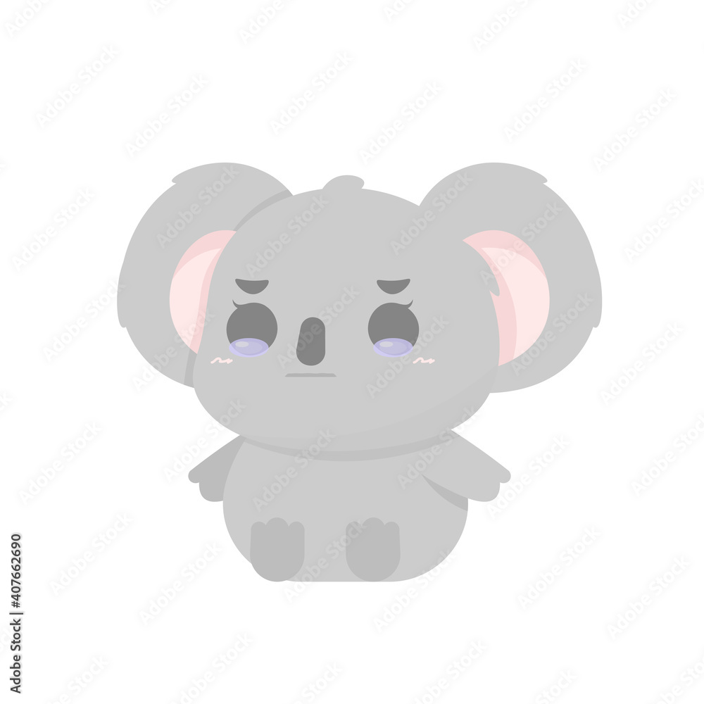 Fototapeta premium vector illustration of chibi koala character. the expression of a sad and crying koala. funny, cute, and adorable animals. flat style. element design. can be used for mascot stickers and logos