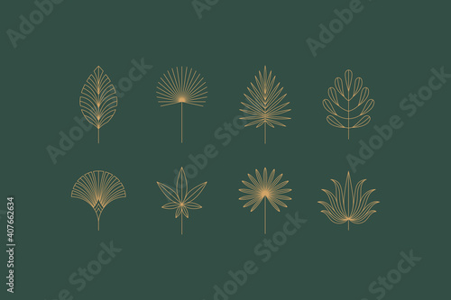 Vector set of linear boho icons and symbols - floral  design templates - abstract design elements for decoration in modern minimalist style