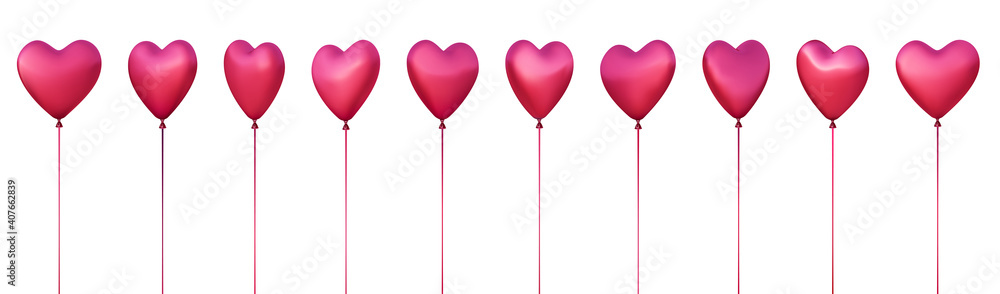 Set of 3d pink realistic vector balloon hearts.