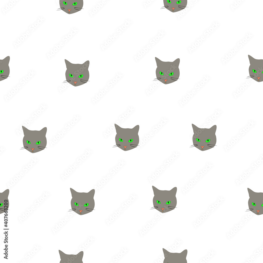 Seamless pattern cute small gray cats head on white background, vector eps 10