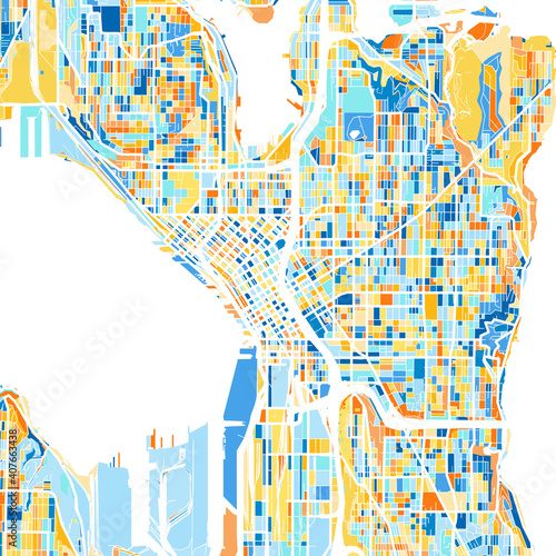 Art map of Seattle, UnitedStates in Blue Orange