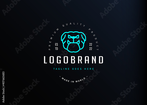 Dog head logo design inspiration. Vector illustration of a bulldog breed dog. Modern vintage icon design template with line art style.
