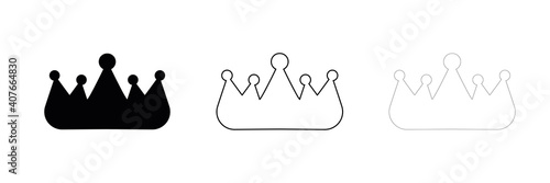 Modern Crown silhouette icon design template. Modern crown set in different thicknesses. Award icon on background for graphic and web design. Internet concept symbol for website button or mobile app.