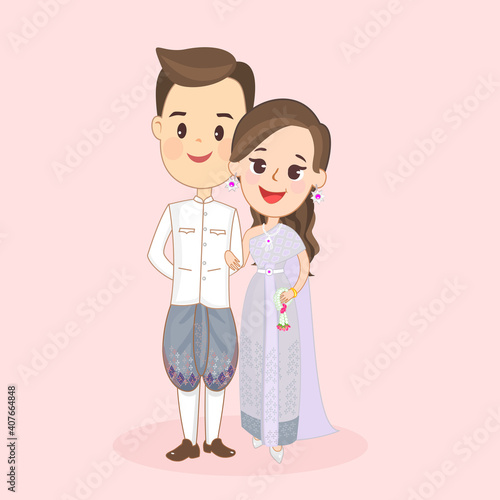 Cartoon Couple in Thai Costume 