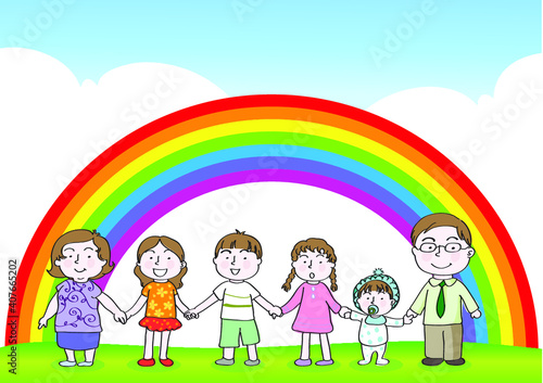 vector cartoon family holding hands