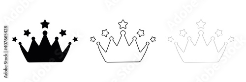 Star modern crown silhouette icon design template. Crown set with modern stars in different thicknesses. Award icon on the background for graphic-web design. Symbol for website button or mobile app.