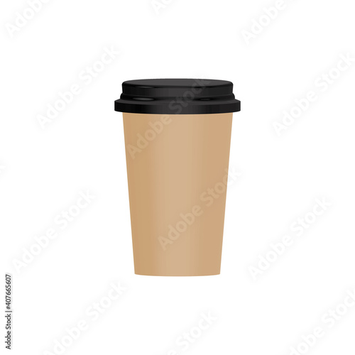 Coffee cup 3D icon. Paper mockup cup. Vector illustration isolated on white.