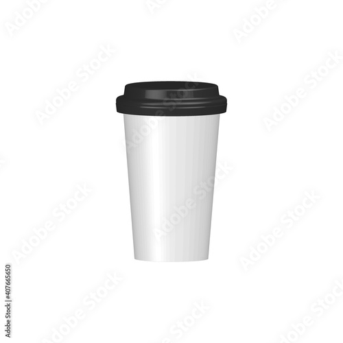 Coffee cup 3D icon. Paper or plastic mockup cup. Vector illustration isolated on white.