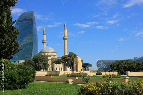 Baku city. Azerbaijan. 08.13.2019 year. Mosque in the Upland Park.