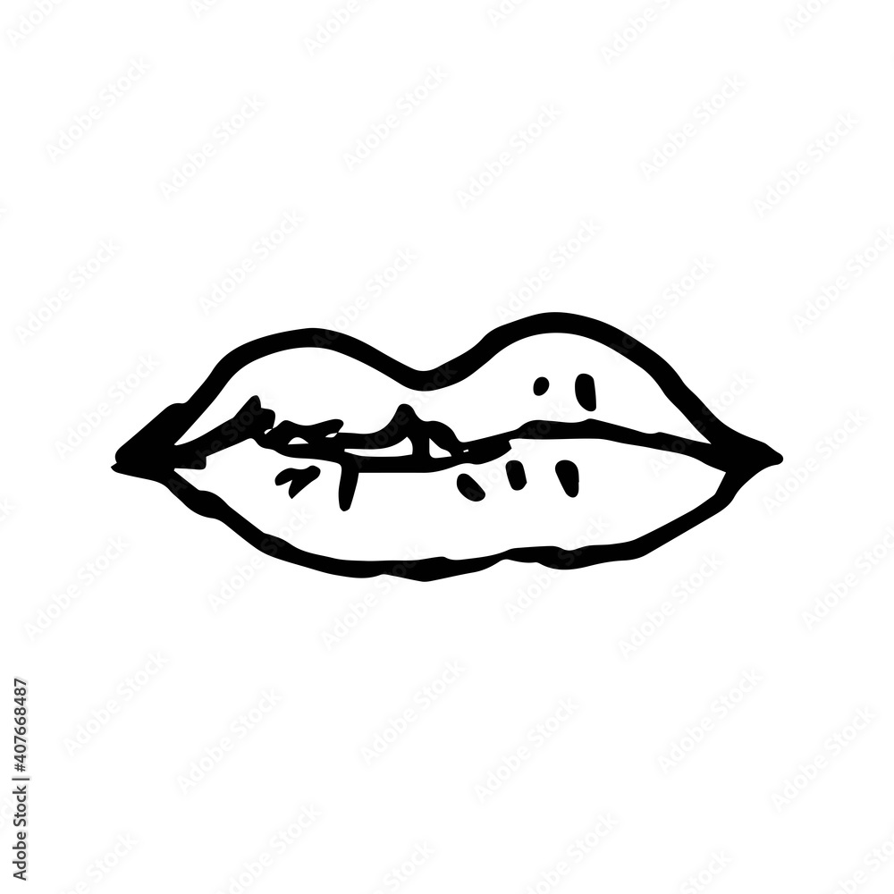 Naklejka premium Hand drawn element, vector illustration in black color isolated on white background. Lips, doodles.