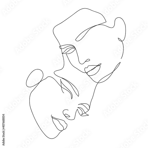 Two faces drawing with lines, fashion and beauty concept, minimalist, vector illustration for t-shirt, print design, covers, web