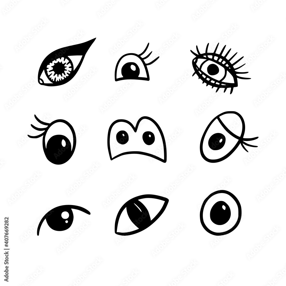 Obraz premium Set of cartoon eyes. Handmade style. Vector illustration.