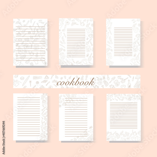 Cookbook pages. A book for recording food recipes. Vector illustration.