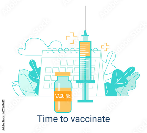 Immunization campaign. Vaccination concept. Health care and medical treatment .. Syringe and vial against the virus.