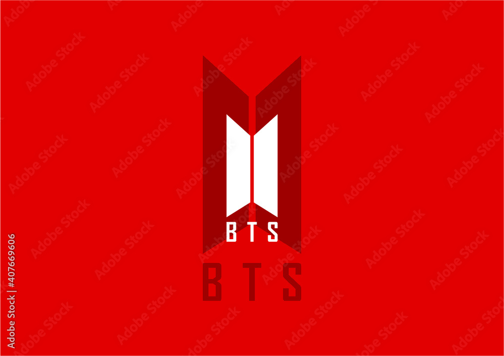 Vector illustration of a BTS logo in white on a red background. Can be used  for laptop wallpaper or smartphone wallpaper. Stock Vector | Adobe Stock