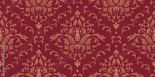 Seamless pattern with hares in style Damask. Vector illustration