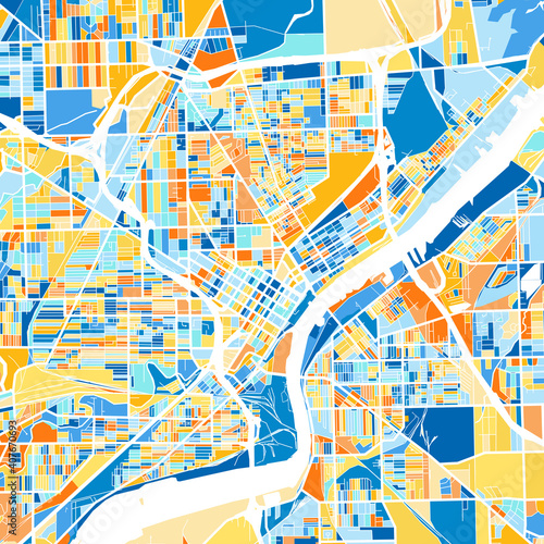 Art map of Toledo  UnitedStates in Blue Orange