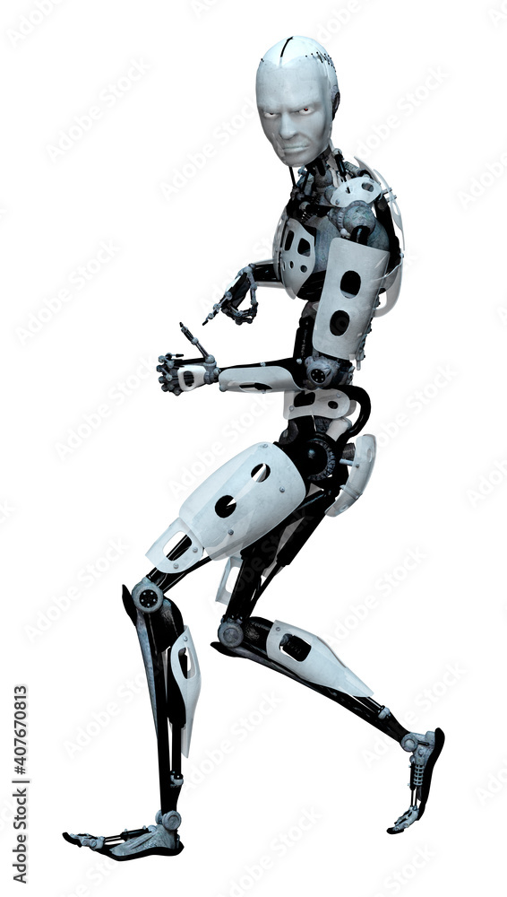 3D Rendering Male Robot on White
