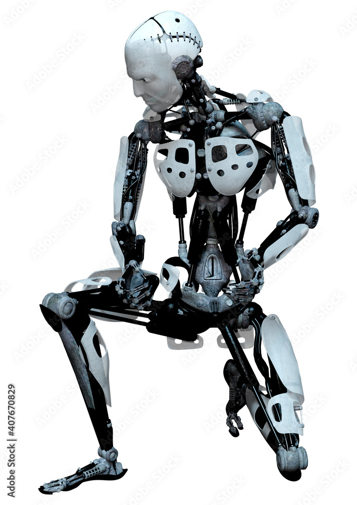 3D Rendering Male Robot on White 3D Rendering Male Robot on White